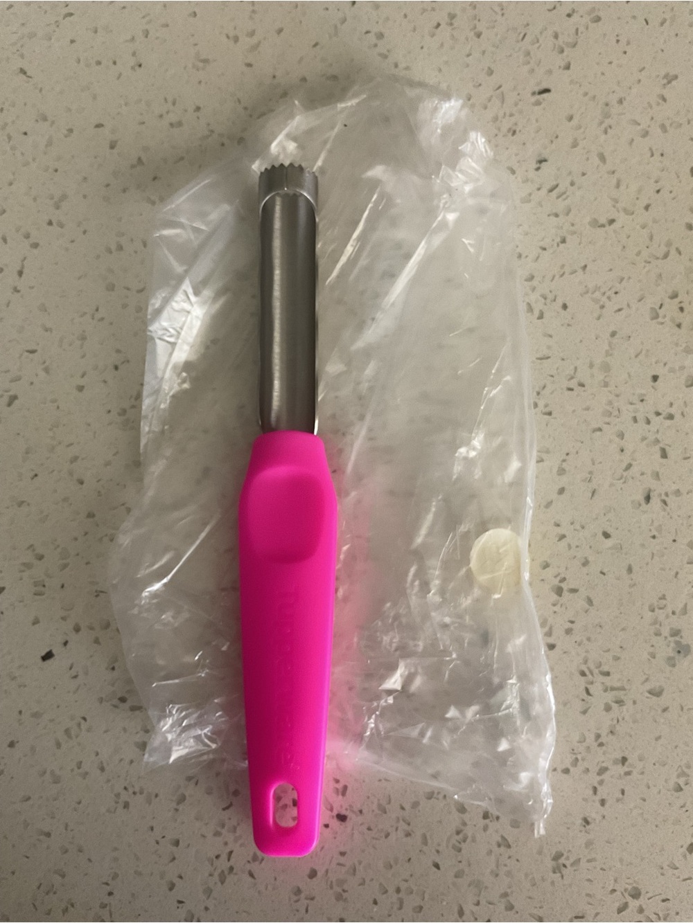 Tupperware Neon Pink Stainless Steel Fruit Corer